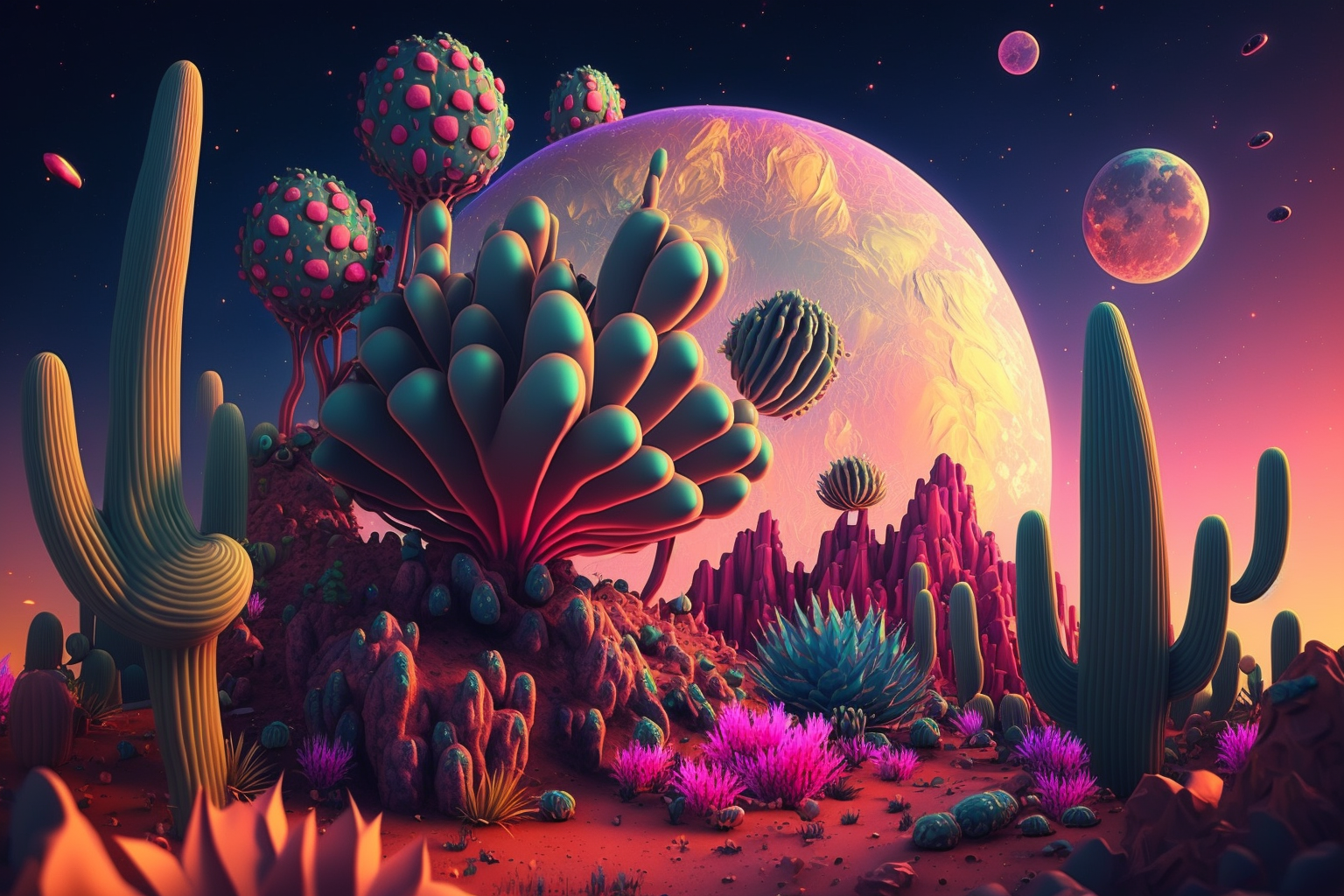 Psy Cacti Cactus Garden UV Reactive Wall Hanging | Spiritual Wall Hanging | Visionary Psychedelic Art | UV Ink Blacklight Psychedelic Tapestry