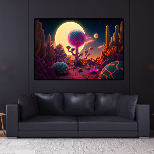 Psy Cacti Cactus Garden UV Reactive Wall Hanging | Spiritual Wall Hanging | Visionary Psychedelic Art | UV Ink Blacklight Psychedelic Tapestry