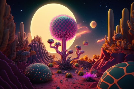 Psy Cacti Cactus Garden UV Reactive Wall Hanging | Spiritual Wall Hanging | Visionary Psychedelic Art | UV Ink Blacklight Psychedelic Tapestry