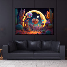 Psy Cacti Cactus Garden UV Reactive Wall Hanging | Spiritual Wall Hanging | Visionary Psychedelic Art | UV Ink Blacklight Psychedelic Tapestry