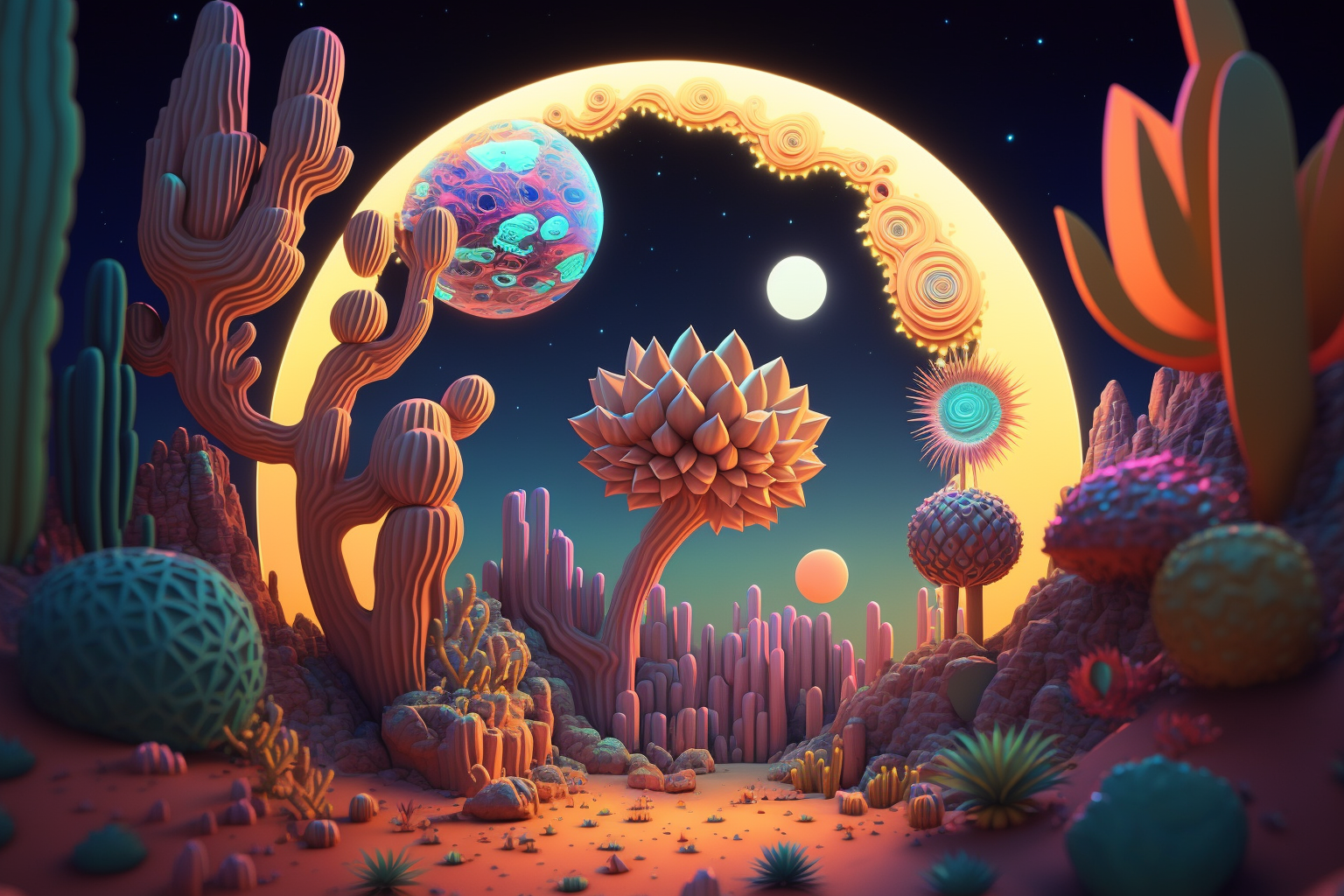 Psy Cacti Cactus Garden UV Reactive Wall Hanging | Spiritual Wall Hanging | Visionary Psychedelic Art | UV Ink Blacklight Psychedelic Tapestry