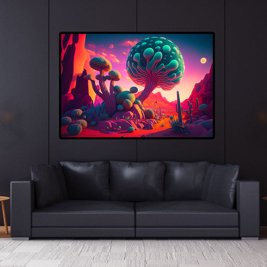 Psy Cacti Cactus Garden UV Reactive Wall Hanging | Spiritual Wall Hanging | Visionary Psychedelic Art | UV Ink Blacklight Psychedelic Tapestry