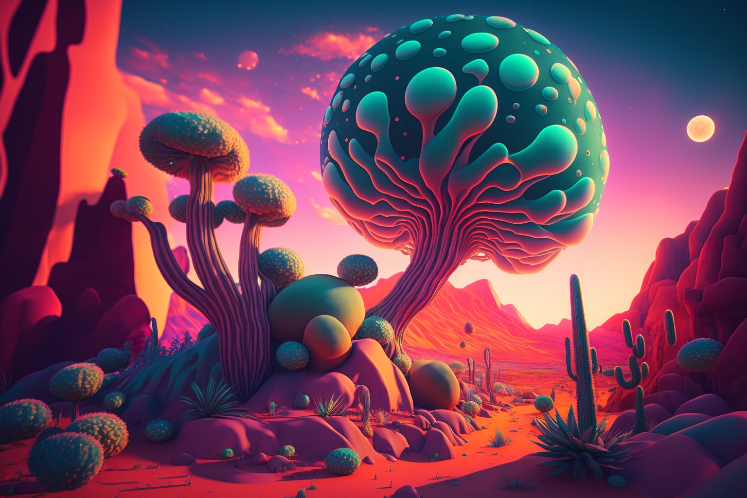 Psy Cacti Cactus Garden UV Reactive Wall Hanging | Spiritual Wall Hanging | Visionary Psychedelic Art | UV Ink Blacklight Psychedelic Tapestry