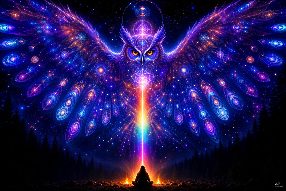 Cosmic Fire Owl | Shamanic Visionary Artwork