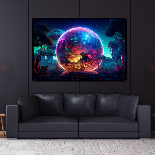 DMT land UV Reactive Wall Hanging | Shamanic Wall Hanging | Visionary Psychedelic Art | UV Ink Blacklight Psychedelic Tapestry