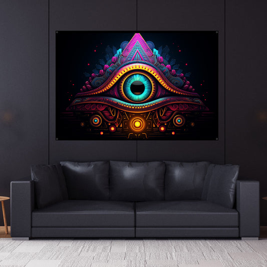 Third Eye Chakra UV Reactive Wall Hanging | Spiritual Wall Hanging | Visionary Psychedelic Art | UV Ink Blacklight Psychedelic Tapestry
