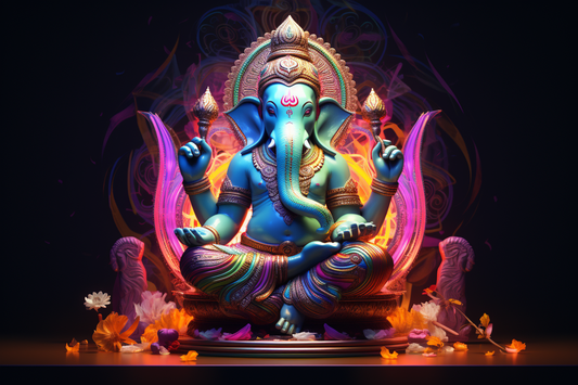 Psy Ganesh UV Reactive Wall Hanging | Shamanic Wall Hanging | Visionary Psychedelic Art | UV Ink Blacklight Psychedelic Tapestry