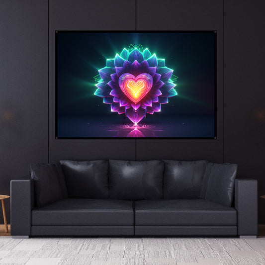 Heart Chakra UV Reactive Wall Hanging | Spiritual Wall Hanging | Visionary Psychedelic Art | UV Ink Blacklight Psychedelic Tapestry
