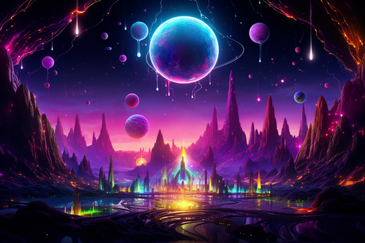 DMT Land UV Reactive Wall Hanging | Shamanic Wall Hanging | Visionary Psychedelic Art | UV Ink Blacklight Psychedelic Tapestry