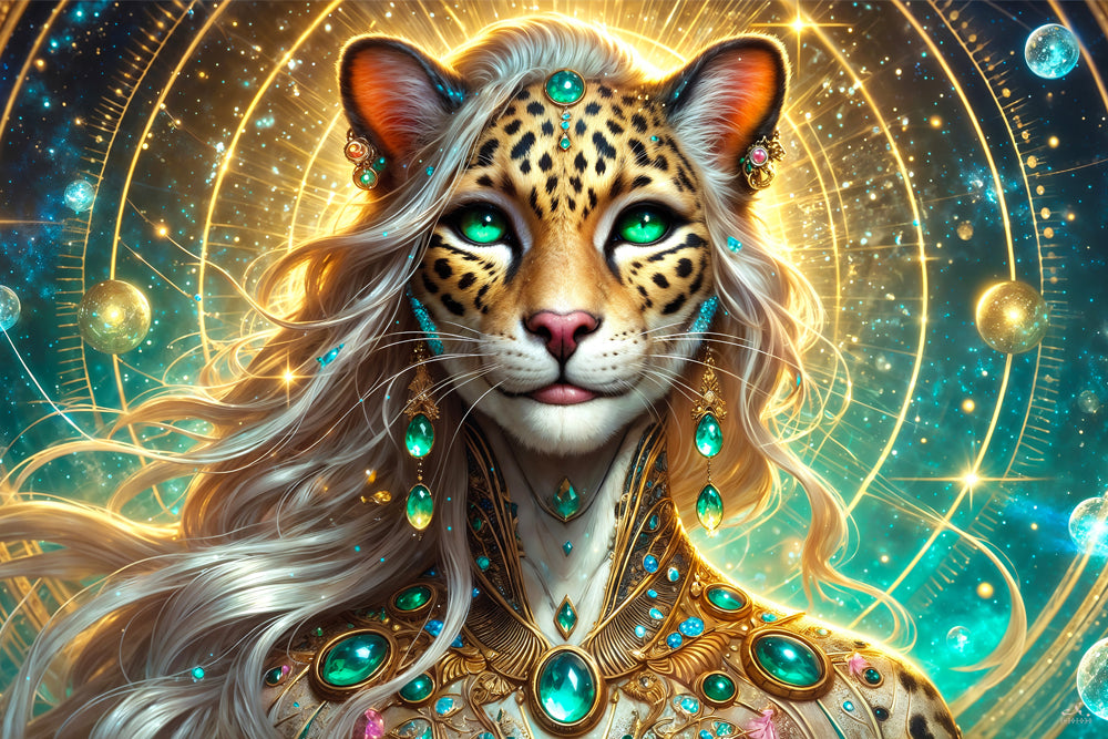 Lyran Jaguar Priestess | Galactic Visionary Artwork
