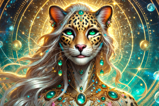 Lyran Jaguar Priestess | Galactic Visionary Artwork