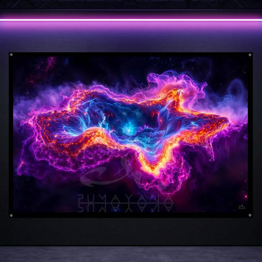 Visionary Black Hole Blacklight Tapestry: UV Reactive Glowing Wall Hanging