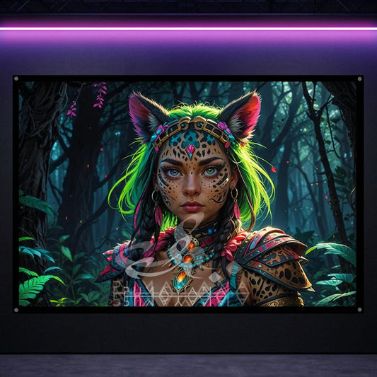 Cosmic Goddess Blacklight Tapestry: UV Reactive Glowing Wall Hanging