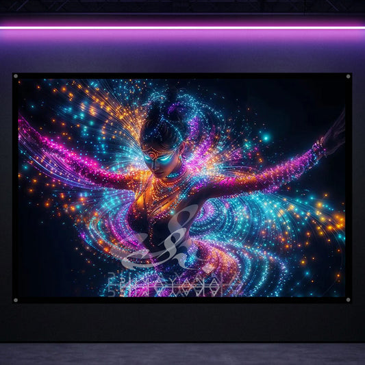 Tantric Dancing Woman Blacklight Tapestry: UV Reactive Glowing Wall Hanging