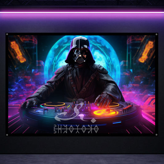DJ Darth Cyberpunk Tapestry: UV Reactive Glowing Wall Hanging