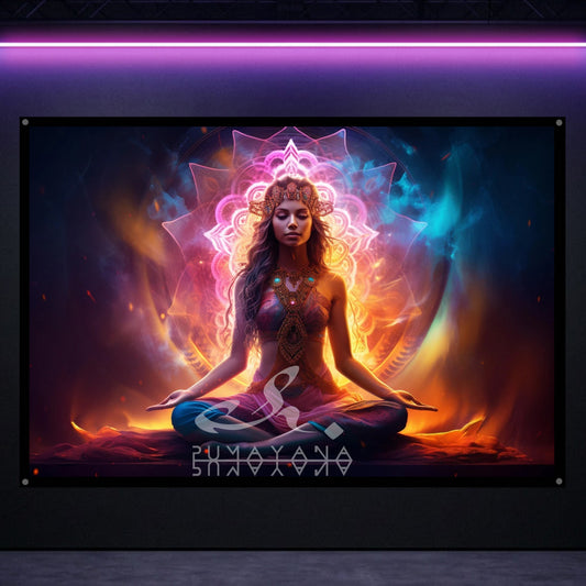 Divine Goddess Blacklight Tapestry: UV Reactive Glowing Wall Hanging