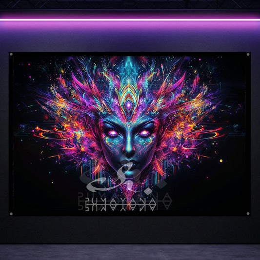 Divine Woman Blacklight Tapestry: UV Reactive Glowing Wall Hanging