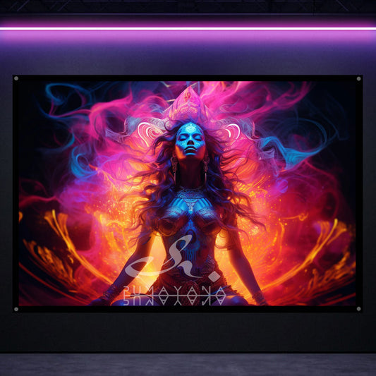 Divine Feminine Blacklight Tapestry: UV Reactive Glowing Wall Hanging