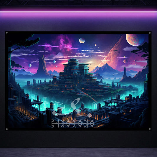 Mystic DMT Temple Tapestry: UV Reactive Glowing Wall Hanging