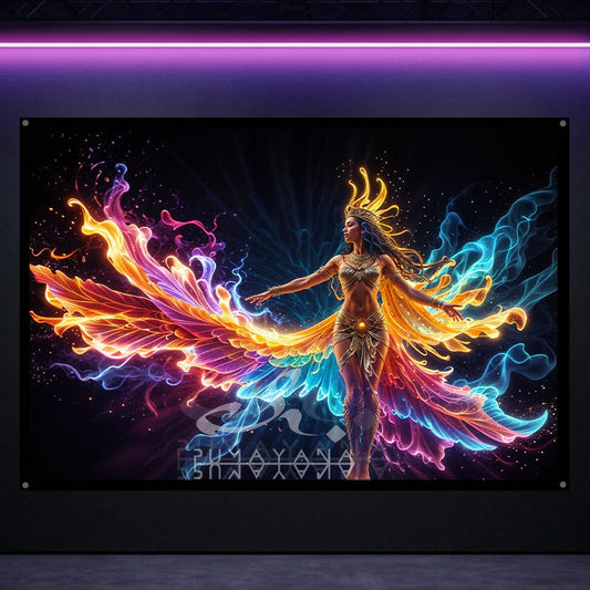 Tantra Egyptian Dancer Blacklight Tapestry: UV Reactive Glowing Wall Hanging