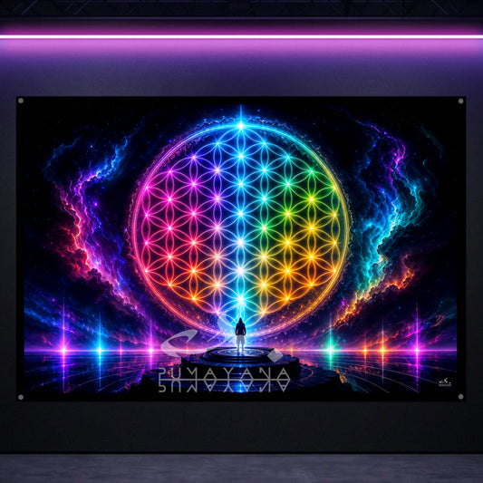 Magic Flower of Life Blacklight Tapestry: UV Reactive Glowing Wall Hanging