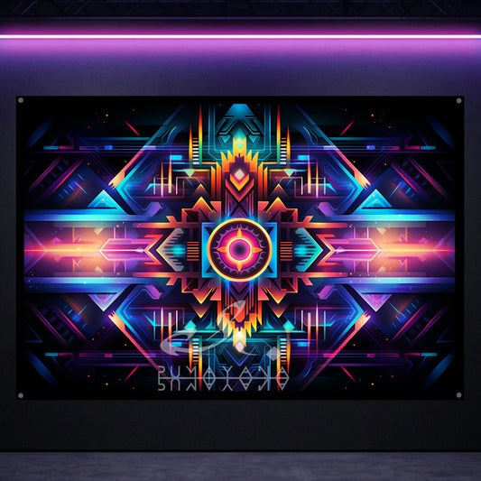Fractal Geometry Pattern Blacklight Tapestry: UV Reactive Glowing Wall Hanging
