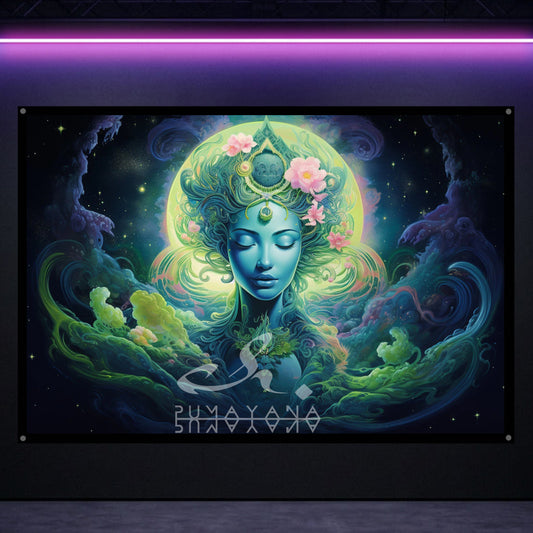 Goddess Tara Kuan Yin Tapestry: UV Reactive Glowing Wall Hanging