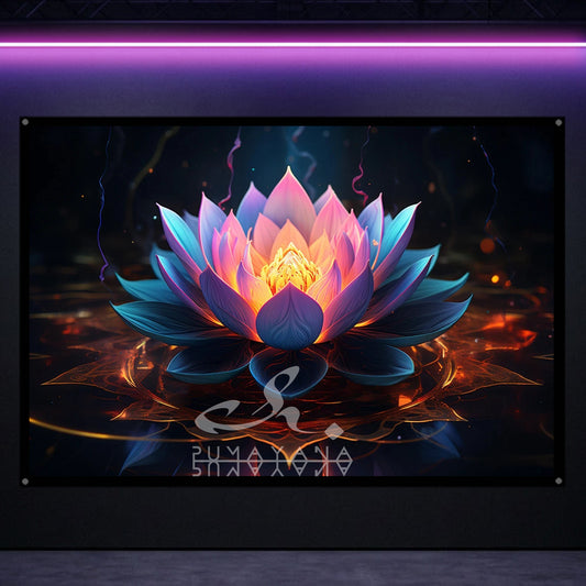 Lotus Flower Blacklight Tapestry: UV Reactive Glowing Wall Hanging