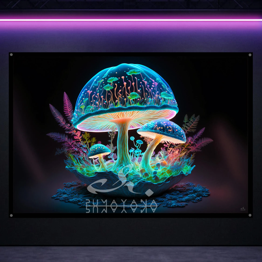 Magic Glowing Mushroom Blacklight Tapestry: UV Reactive Glowing Wall Hanging