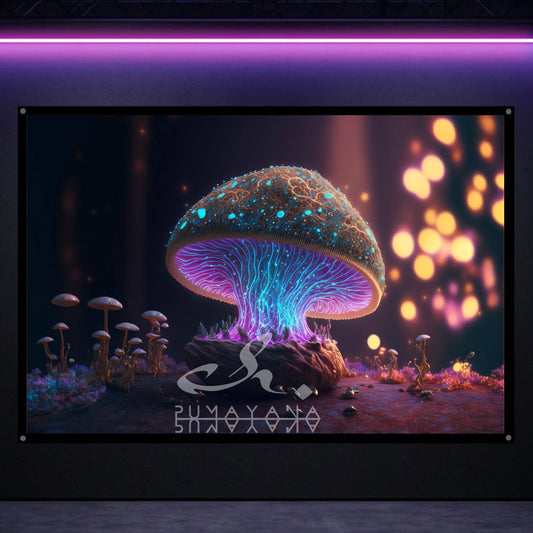 Magic Mushroom Blacklight Tapestry: UV Reactive Glowing Wall Hanging