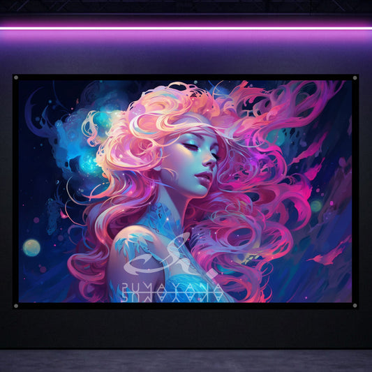 Tantric Moon Goddess Tapestry: UV Reactive Glowing Wall Hanging