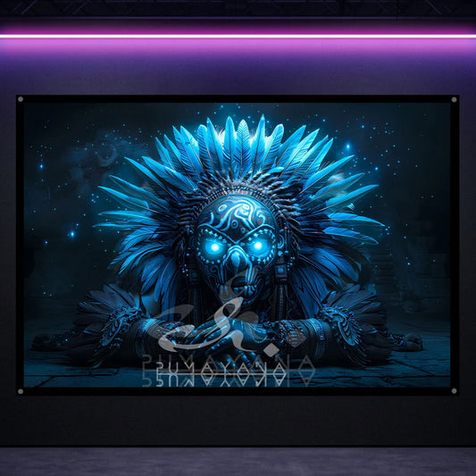 Mayan Shadow Spirit Tapestry: UV Reactive Glowing Wall Hanging
