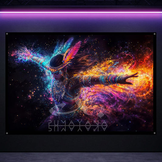 Tantra Shaman Dancer Tapestry: UV Reactive Glowing Wall Hanging