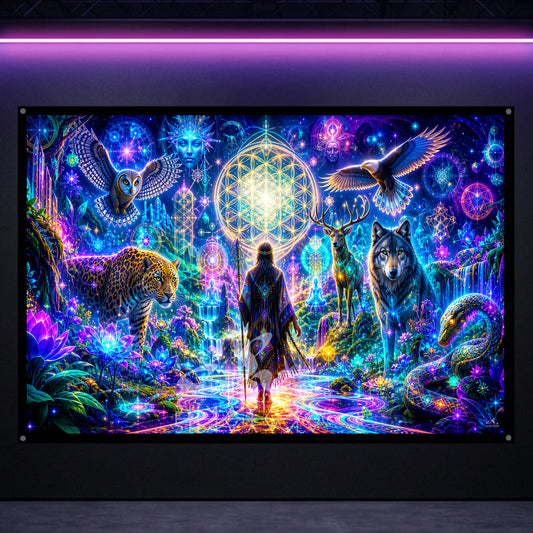 Shamanic Journey | Blacklight Tapestry: UV Reactive Glowing Wall Hanging