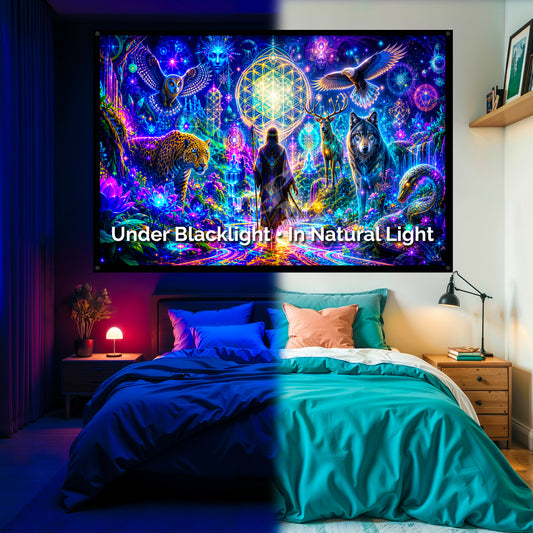 Shamanic Journey | Blacklight Tapestry: UV Reactive Glowing Wall Hanging