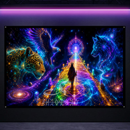 The Shaman Path | Blacklight Tapestry: UV Reactive Glowing Wall Hanging