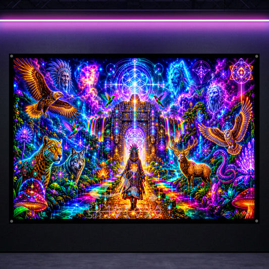 Shamanic Vision | Blacklight Tapestry: UV Reactive Glowing Wall Hanging
