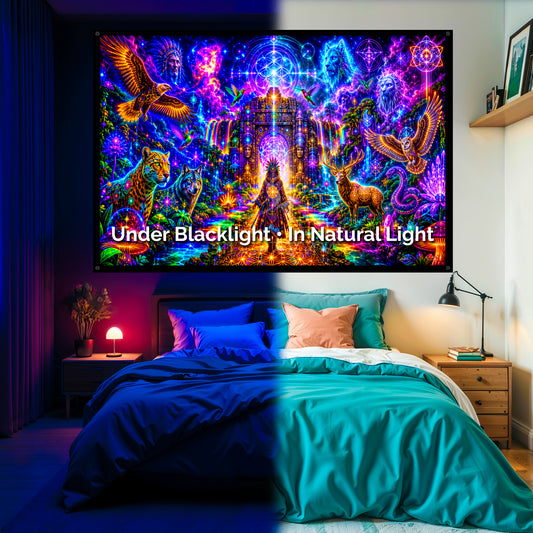 Shamanic Vision | Blacklight Tapestry: UV Reactive Glowing Wall Hanging