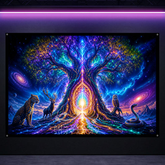Shamanic Tree | Blacklight Tapestry: UV Reactive Glowing Wall Hanging
