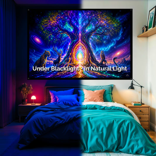 Shamanic Tree | Blacklight Tapestry: UV Reactive Glowing Wall Hanging