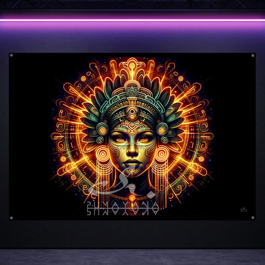 Woman Spirit Guide Blacklight Tapestry: UV Reactive Glowing Wall Hanging