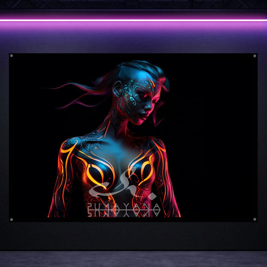 Tantra Goddess Blacklight Tapestry: UV Reactive Glowing Wall Hanging