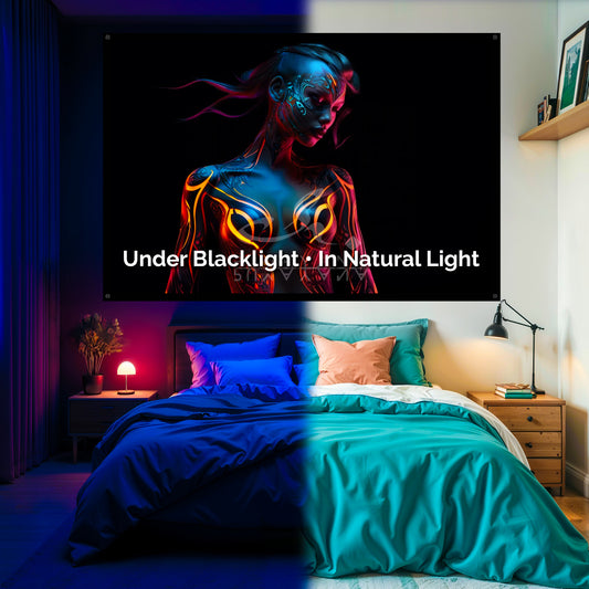 Tantra Goddess Blacklight Tapestry: UV Reactive Glowing Wall Hanging
