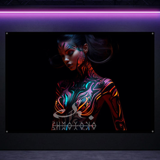 Tantric Goddess Blacklight Tapestry: UV Reactive Glowing Wall Hanging