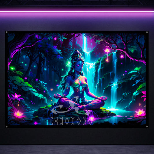 Sacred Feminine Blacklight Tapestry: UV Reactive Glowing Wall Hanging