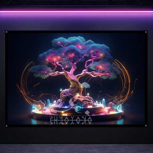 Bonzai Blacklight Tapestry: UV Reactive Glowing Wall Hanging