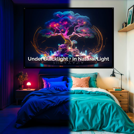 Bonzai Blacklight Tapestry: UV Reactive Glowing Wall Hanging