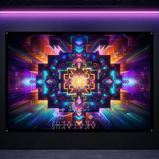 Visionary Pattern Blacklight Tapestry: UV Reactive Glowing Wall Hanging