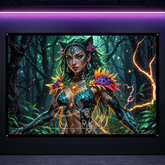 Witchy Shaman Goddess Tapestry: UV Reactive Glowing Wall Hanging