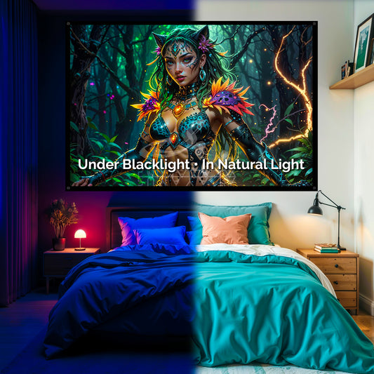 Witchy Shaman Goddess Tapestry: UV Reactive Glowing Wall Hanging